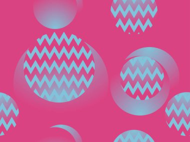 Daireler ve zikzaklar, 80 lerin tarzında geometrik seamless modeli. Retrowave. Vektör çizim