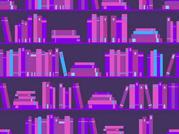 Patrón Sin Costuras Con Libros Librería Biblioteca Color Púrpura Synthwave — Vector de stock