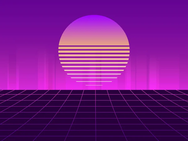 Sci Neon Zachód Słońca Stylu Lat Tych Synthwave Retro Futurystyczne — Wektor stockowy