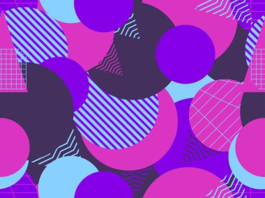 Daire 1980'lerin tarzı ile Seamless modeli. Retrowave. Vektör çizim