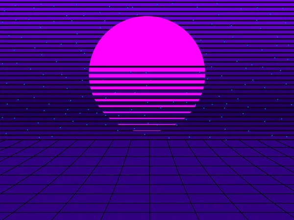 Puesta Sol Neón Estilo Los Años Fondo Futurista Retro Synthwave — Vector de stock