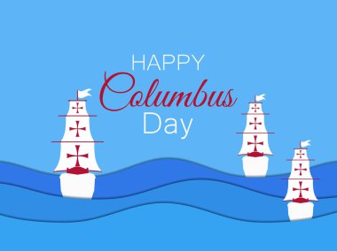 Kolomb Günü, Amerika'nın kaşifi. Kağıdı 3d dalgalar kesin. Vektör çizim