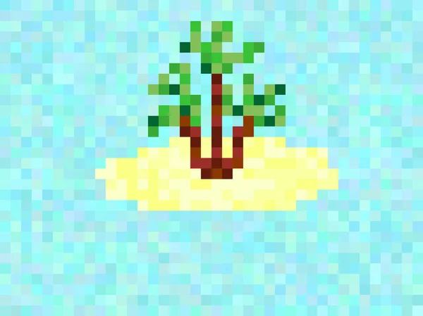 Pixelinsel Mit Palme Bit Hintergrundlandschaft Vektorillustration — Stockvektor