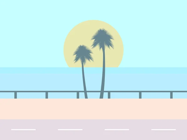 Carretera Fondo Playa Sol Con Palmeras Paisaje Tropical Autopista Largo — Archivo Imágenes Vectoriales