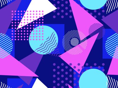 Memphis seamless modeli. Geometrik öğeleri memphis 80 tarzı. Bauhaus retro. Vektör çizim.