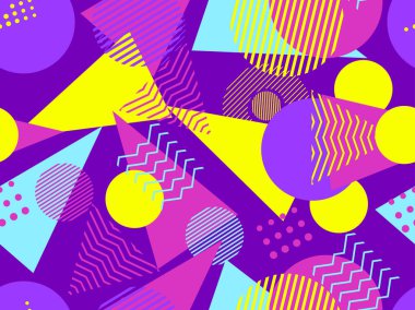 Memphis seamless modeli. Geometrik öğeleri memphis 80 tarzı. Bauhaus retro. Vektör çizim.