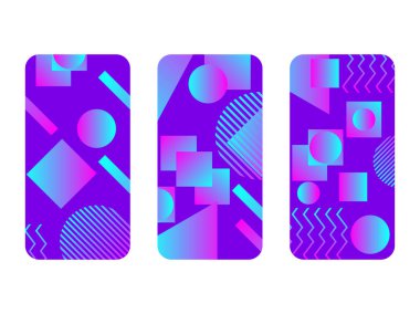 Telefon servis talebi mockup. Memphis desen arka plan. 80 lerin degradeler geometrik şekil stili. Smartphone durumlarda ayarlayın. Vektör çizim