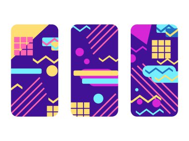 Telefon servis talebi seti. Memphis desen arka plan. Geometrik öğeleri memphis 80'li yılların tarzında. Vektör çizim