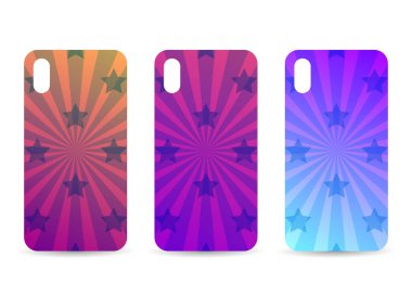 Degrade arka plan ile ayarla durumda telefon. Işınları ve yıldız. Bulanık gölgeler. Vektör çizim