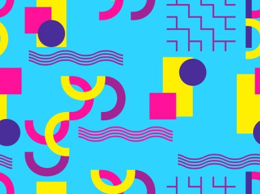 Memphis seamless modeli. 80 lerin tarzında bir memphis unsurları ile soyut geometrik arka plan. Bauhaus retro. Vektör çizim.