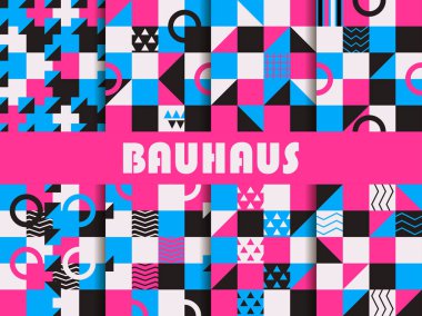 Kesintisiz geometrik desen küme. Bauhaus tasarım. 80 lerin arka plan memphis tarzı. Vektör çizim