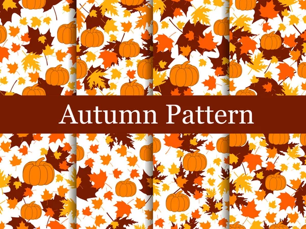 Set of seamless patterns of autumn themes. Yellowed leaves and pumpkins. Thanksgiving Day. Autumn background. Vector illustration
