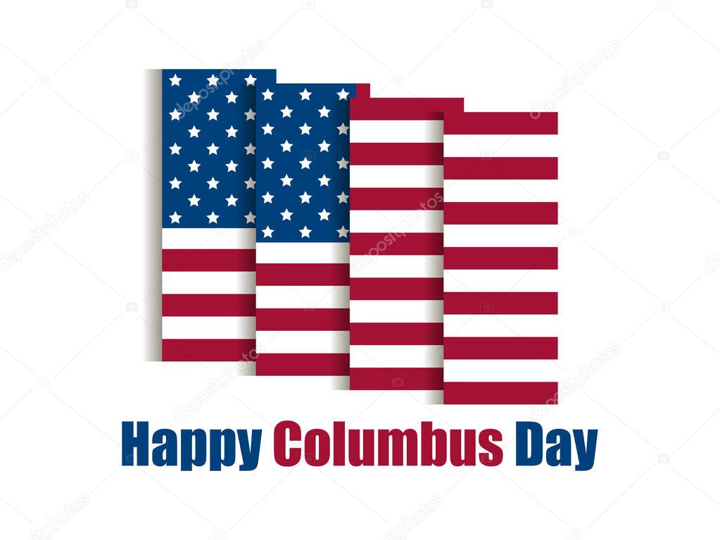 Columbus Day, discoverer of America. Holiday banner with United States national flag. Vector illustration