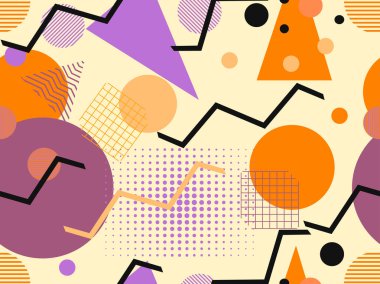 Memphis seamless modeli, sonbahar renkleri. Geometrik arka plan tarzında bir 80'li 90'lı yılların. Vektör çizim