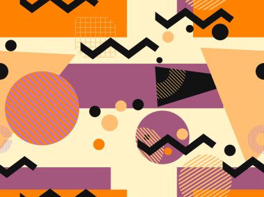 Memphis seamless modeli, sonbahar renkleri. Geometrik arka plan tarzında bir 80'li 90'lı yılların. Vektör çizim