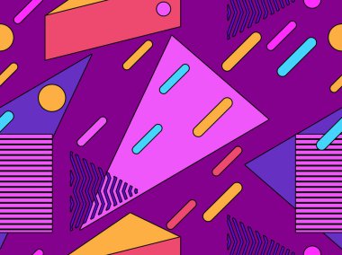 Memphis seamless modeli. Geometrik öğeleri memphis 80'li yılların tarzında. Puan ve noktalı çizgiler. Vektör çizim