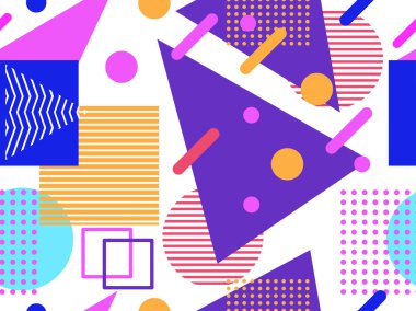 Memphis seamless modeli. Geometrik öğeleri memphis 80'li yılların tarzında. Puan ve noktalı çizgiler. Vektör çizim