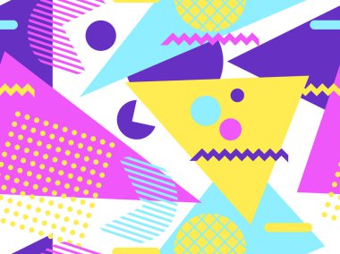 Memphis seamless modeli. Geometrik öğeleri memphis 80'li yılların tarzında. Puan ve noktalı çizgiler. Vektör çizim