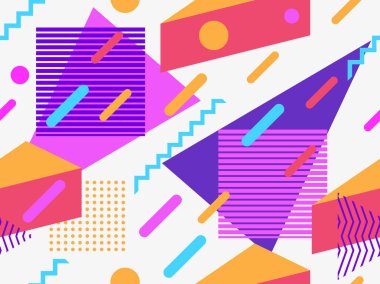 Memphis seamless modeli. Geometrik öğeleri memphis 80'li yılların tarzında. Puan ve noktalı çizgiler. Vektör çizim