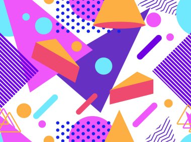 Memphis seamless modeli. Geometrik öğeleri memphis 80'li yılların tarzında. Puan ve noktalı çizgiler. Vektör çizim