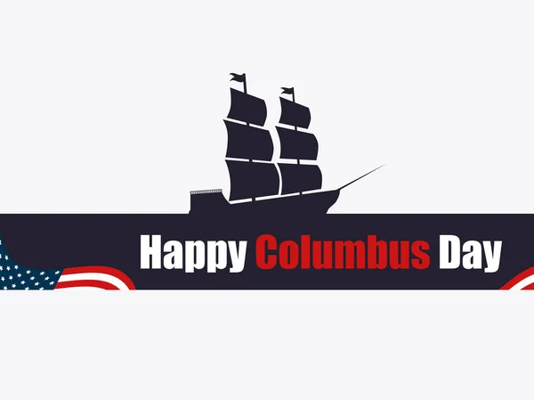 Feliz Día Colón Descubridor América Olas Barcos Estandarte Navideño Barco — Vector de stock