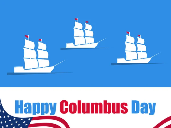 Feliz Día Colón Descubridor América Olas Barcos Estandarte Navideño Barco — Vector de stock