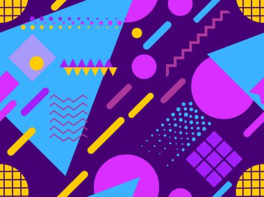 Memphis seamless modeli. Geometrik öğeleri memphis 80'li yılların tarzında. Vektör çizim