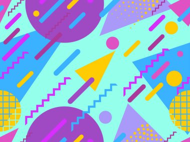 Memphis seamless modeli. Geometrik öğeleri memphis 80'li yılların tarzında. Vektör çizim