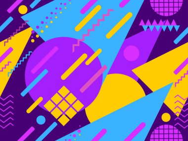 Memphis seamless modeli. Geometrik öğeleri memphis 80'li yılların tarzında. Vektör çizim