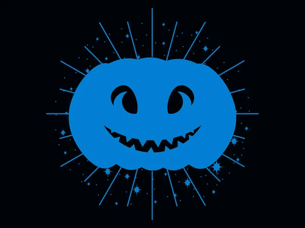 Halloween Pompoen Met Uiteenlopende Stralen Blauwe Pompoen Silhouet Geïsoleerd Zwarte — Stockvector