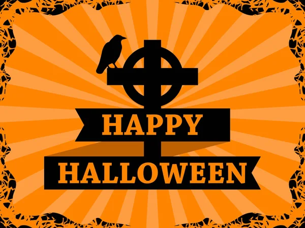 Счастливого Хэллоуина Октября Ворон Кресте Лентой Рамка Лучами Заднем Плане — стоковый вектор