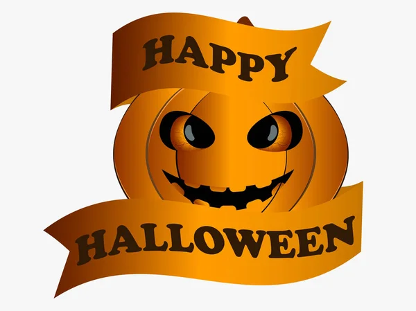 Happy Halloween Pumpkin Ribbon Greeting Card Design Element Vector Illustration — Stock Vector