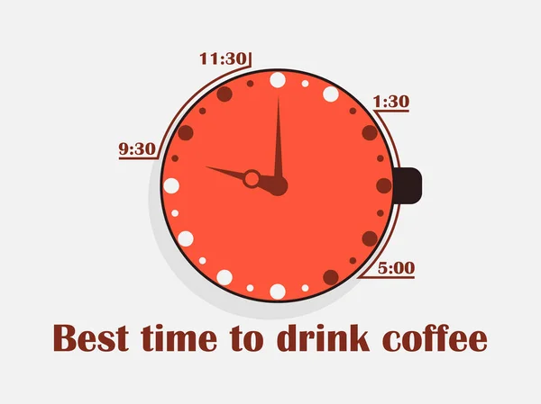 Best Time Drink Coffee Cup Coffee Clock Top View Flat — Stock Vector