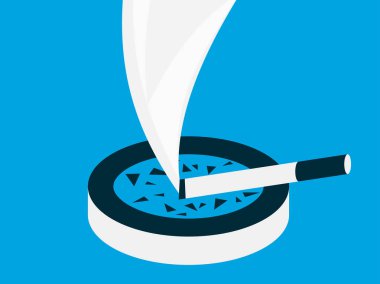 Sigara duman ve kül tablası. Düz stil, noir. Vektör çizim