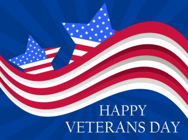 Mutlu Gaziler günü Kasım 11th. Tüm görev yapan onurlandıran. Tebrik kartı beş köşeli yıldız ile ABD bayrağı. Vektör çizim