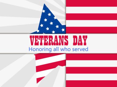 Gaziler günü Kasım 11th. Tüm görev yapan onurlandıran. Tebrik kartı beş köşeli yıldız ile ABD bayrağı. Bir katman bir gölge ile. Vektör çizim