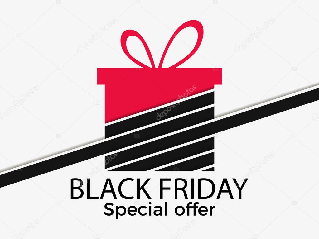Black friday. Gift box with ribbon isolated on white background. Big discounts and sales. Vector illustration
