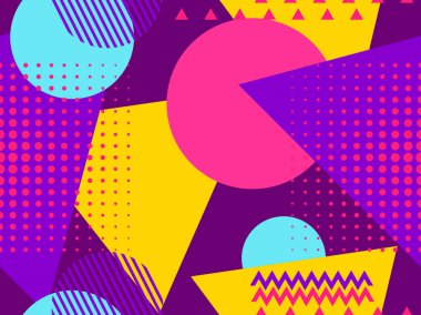 Memphis seamless modeli. Geometrik öğeleri memphis 80'li yılların tarzında. Puan ve noktalı çizgiler. Vektör çizim