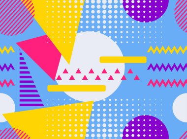 Memphis seamless modeli. Geometrik öğeleri memphis 80'li yılların tarzında. Puan ve noktalı çizgiler. Vektör çizim