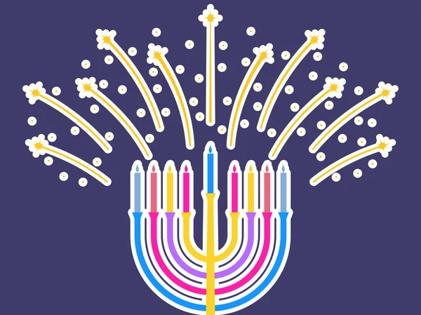 Feliz Hanukkah Velas Hanukkah Menorah Com Nove Velas Fogos Artifício — Vetor de Stock