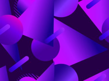 Memphis seamless modeli. Asimetrik geometrik nesneleri degrade 1980'lerin tarzında. Vektör çizim