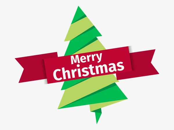 Frohe Weihnachten Weihnachtsbaum Aus Papier Mit Bändchen Auf Weißem Hintergrund — Stockvektor