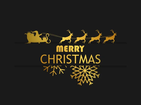 Feliz Navidad Santa Claus Trineo Con Renos Sobre Fondo Negro — Vector de stock