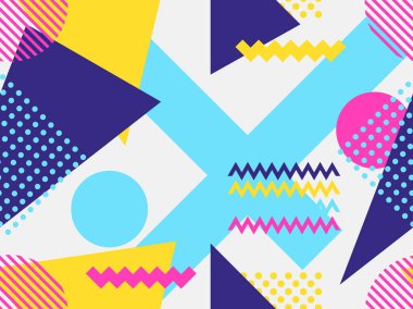 Memphis seamless modeli. Geometrik öğeleri memphis 80s ve 90s tarzında. Vektör çizim
