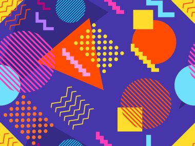 Memphis seamless modeli. Geometrik öğeleri memphis 80'li yılların tarzında. Puan ve noktalı çizgiler. Vektör çizim