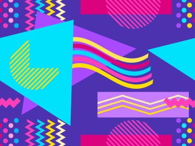Memphis seamless modeli. Geometrik öğeleri memphis 80s ve 90s tarzında. Vektör çizim