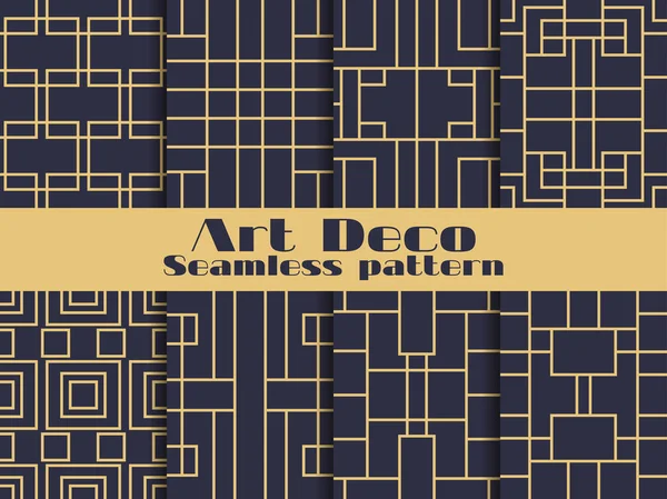 Patrón Art Deco Sin Costuras Conjunto Fondos Retro Oro Color — Archivo Imágenes Vectoriales