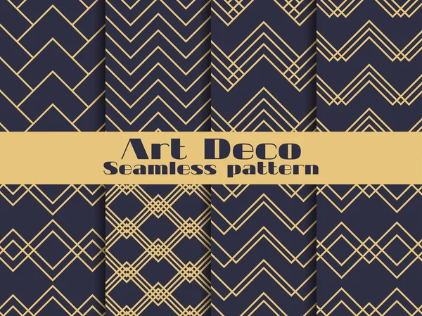 Patrón Art Deco Sin Costuras Conjunto Fondos Retro Oro Color — Archivo Imágenes Vectoriales