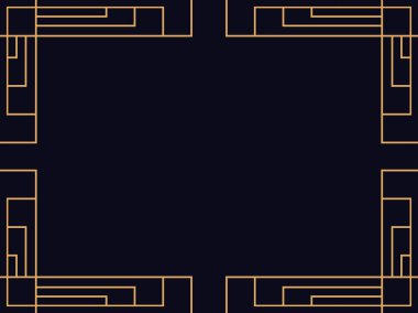 Art deco çerçeve. Klasik doğrusal sınır. Davetiyeler, broşürler ve tebrik kartları için bir şablon tasarla. 1920 'ler, 1930' lar tarzı. Vektör illüstrasyonu