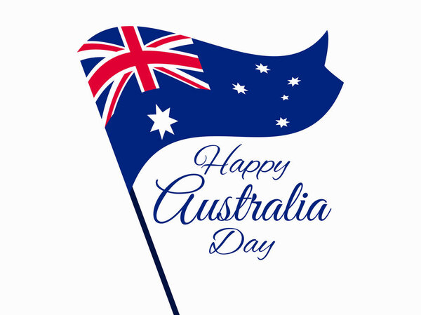С Днем Австралии, 26 января. Открытка с флагом Австралии, национальный праздник. Векторная иллюстрация
